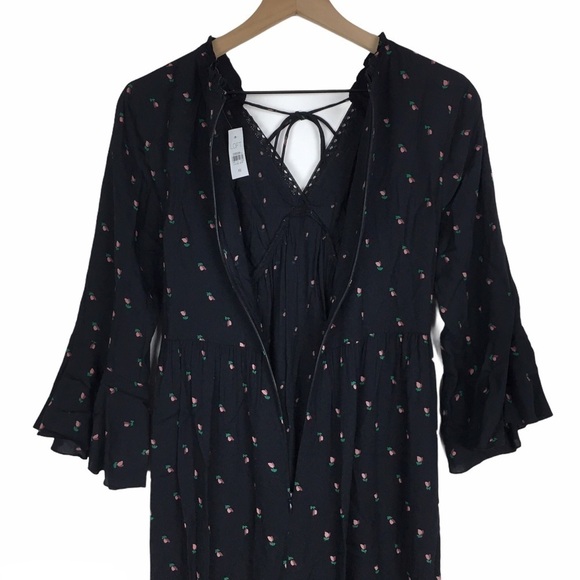 LOFT Midi Dress Prairie Peasant Boho Ruffle Floral Rosebud Garden Party XS NWT - Picture 8 of 12